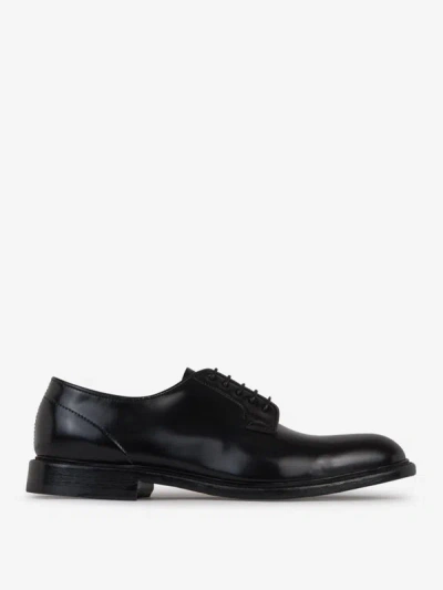 Green George Black Brushed Leather Derby In Negre