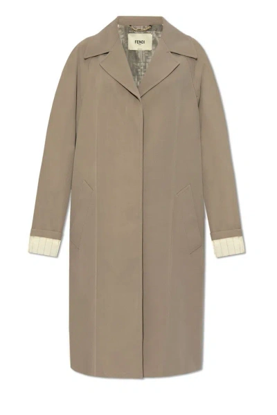 Fendi Single Breasted Long Coat In Brown