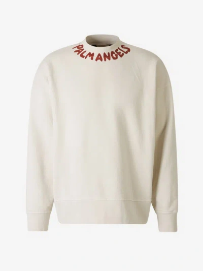 Palm Angels Logo Cotton Sweatshirt In Crema