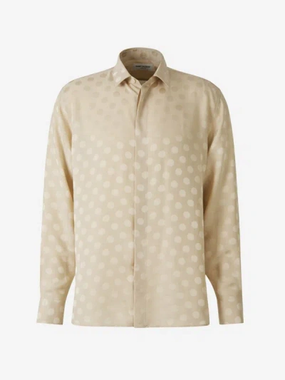 Saint Laurent Polka-dot Silk Shirt In Cream