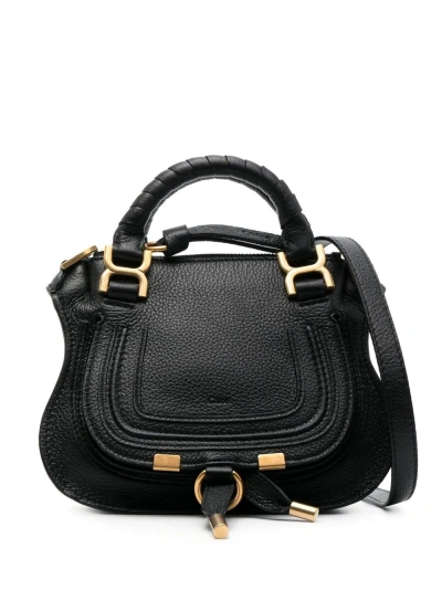 Chloé Small Double Carry Shoulder Bag In Black Leather