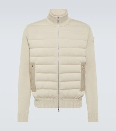 Moncler Cotton Quilted Zip Cardigan Sweater In Stone