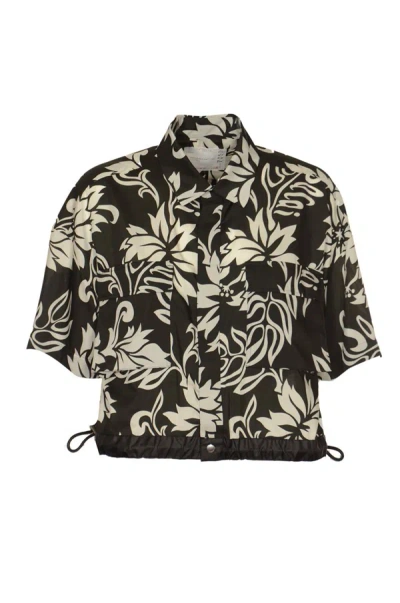 Sacai Cropped Floral Shirt In Black