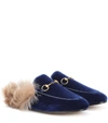 GUCCI PRINCETOWN FUR-LINED VELVET SLIPPERS,P00274696