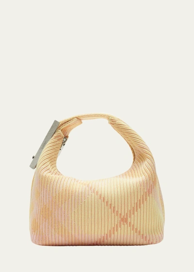 Burberry Check Knitted Top-handle Bag In Sherbet