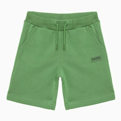 KENZO MINT GREEN COTTON SHORTS WITH LOGO