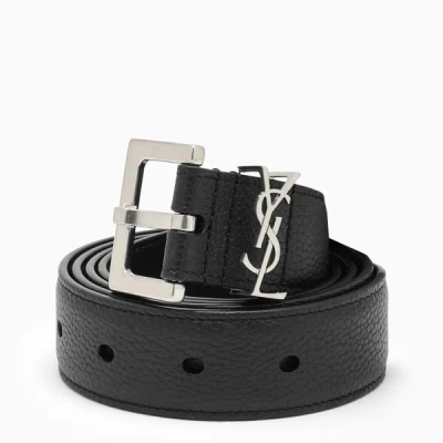 Saint Laurent Black Cassandre Belt In Grained Leather