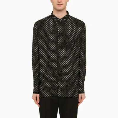 Saint Laurent Black Silk Polka Dot Shirt In Printed