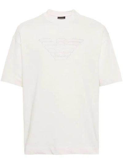 Emporio Armani Embossed-logo Cotton T-shirt In White