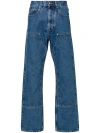 Palm Angels Monogram Detailed Straight Leg Jeans In Blue
