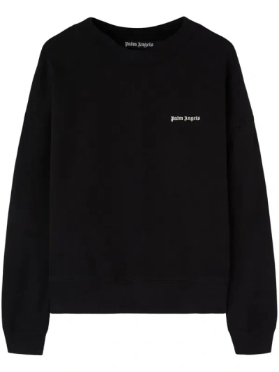 Palm Angels Cotton Sweatshirt With Logo Embroidery In Negro