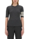 Thom Browne Striped Detail Shortsleeved Jumper In Grey