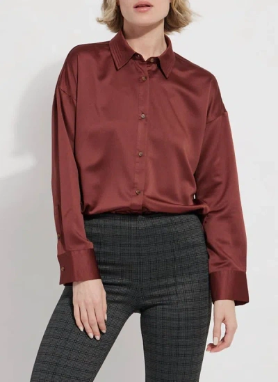 LYSSÉ KRISTIN STITCHED SATIN SHIRT IN AUBURN