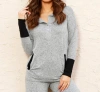 French Kyss Button Ribbed Hoodie With Pocket In Tin/black In Multi