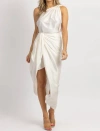 Luxxel Satin One Shoulder Wrap Dress In Ivory In Multi