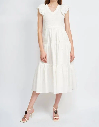 EN SAISON ALANA SMOCKED MIDI DRESS IN WHITE