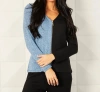 French Kyss Color Block V-neck Zip Cardigan In Black/wind In Multi