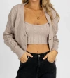 Le Lis Cable Knit Bralette + Cardigan Set In Mocha In Brown