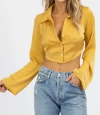 LE LIS SATIN OPEN BACK COLLARED CROP IN MUSTARD