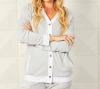 French Kyss Button Cardigan With Pocket In Silver In Silver