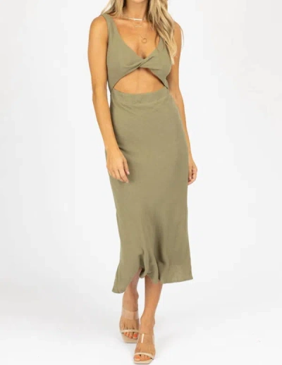 MABLE COTTON OPEN FRONT TWIST MIDI DRESS IN OLIVE