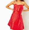 LILLY PULITZER KATALEYA STRAPLESS FLORAL JACQUARD DRESS IN AMARYLLIS RED PUFF FLORAL BROCADE