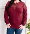 7TH RAY HENLEY LACE FRONT TOP IN CHERRY