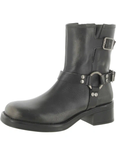 Steve Madden Brixton Black Leather Distressed Moto Ankle High Heel Boots In Grey