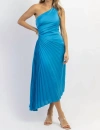 FORE CAYMAN PLEATED ASYMM MAXI DRESS IN BLUE