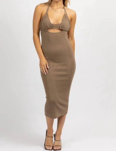 MABLE HALTERNECK TRIANGLE MIDI DRESS IN MOCHA