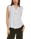 ELLEN TRACY RUFFLE LINEN-BLEND TOP