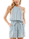 Be Bop Juniors Womens Drawstring Waist Keyhole Romper In Multi