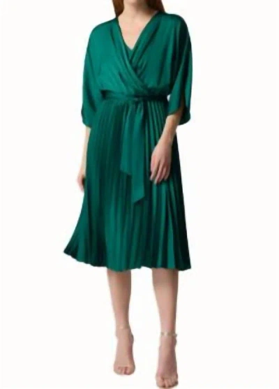 JOSEPH RIBKOFF RUFFLED WRAP DRESS IN TRUE EMERALD