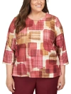 ALFRED DUNNER PLUS WOMENS COLORBLOCK KEYHOLE BLOUSE