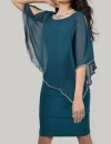 FRANK LYMAN LAYERED DRESS WITH OVERLAY IN EVERGREEN