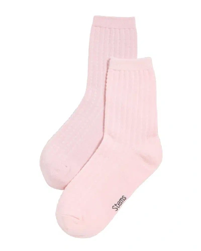 Stems Set Of 2 Waffle Knit Sock In Pink