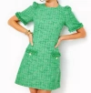 LILLY PULITZER RYNER SHORT SLEEVE BOUCLE - TWEED SHIFT IN KELLY GREEN PALM BEACH BOUCLE