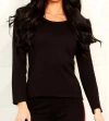 French Kyss Long Sleeve Scoop Top In Black In Black