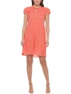 VINCE CAMUTO PETITES WOMENS PLEATED TIERED FIT & FLARE DRESS