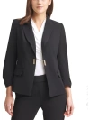 DKNY PETITES WOMENS WOVEN SNAP FRONT ONE-BUTTON BLAZER