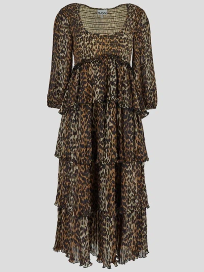 Ganni Women Leopard Print Midi Dress In Animal Print