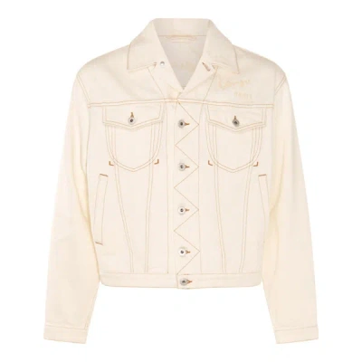 Kenzo Logo Embroidered Washed Denim Jacket In Stone Bleached White Denim