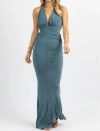 LUXXEL SLINKY CUTOUT LINED MAXI DRESS IN TEAL