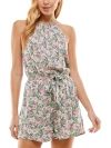 Be Bop Juniors Womens Drawstring Waist Keyhole Romper In Multi