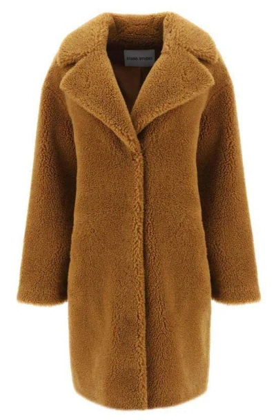 Stand Studio Camille Cocoon Faux-shearling Midi Coat In Brown