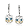 Ross-simons London Blue Topaz Cat Drop Earrings In Sterling Silver With 18kt Gold Over Sterling In Blue