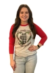 Luckybird Clothing Company All Hearts Come Home For Christmas Raglan Tee In Red In Beige