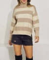 J.NNA STRIPED TURTLENECK SWEATER IN TAUPE