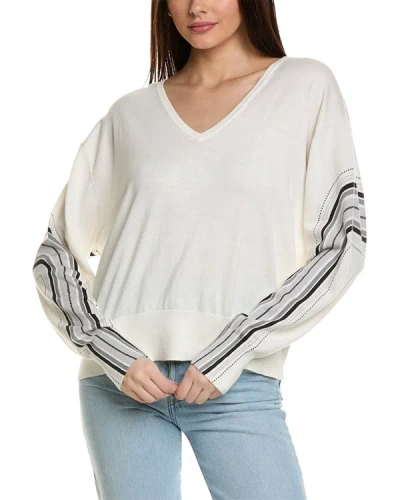 Wispr Wave Stitch Stripe V-neck Silk-blend Sweater In White