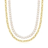 Ross-simons 6-6.5mm Cultured Pearl And 18kt Gold Over Sterling Paper Clip Link Layered Necklace In Multi